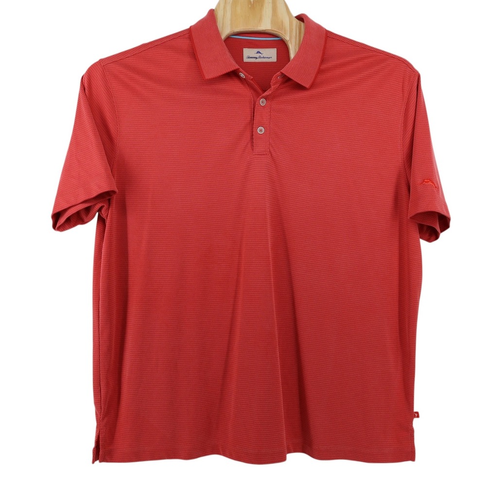 Tommy Bahama Mens XXL Redish Orange Waffle Knit‎ Polo Shirt eModal Blend Logo - Picture 2 of 7